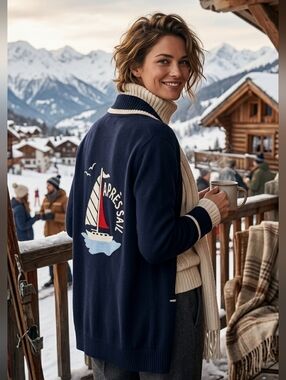 Talbots Navy Après Sail Open Sweater